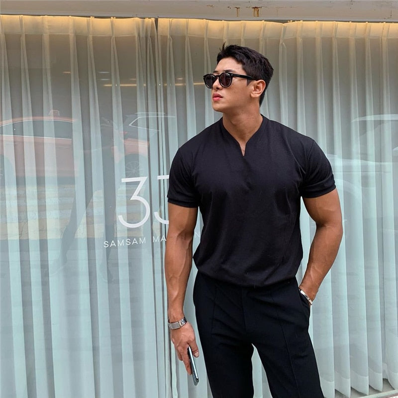 2020 New Arrived V neck short sleeve men t shirt Slim Fit t-shirt men Skinny casual summer tshirt camisetas hombre M-3XL